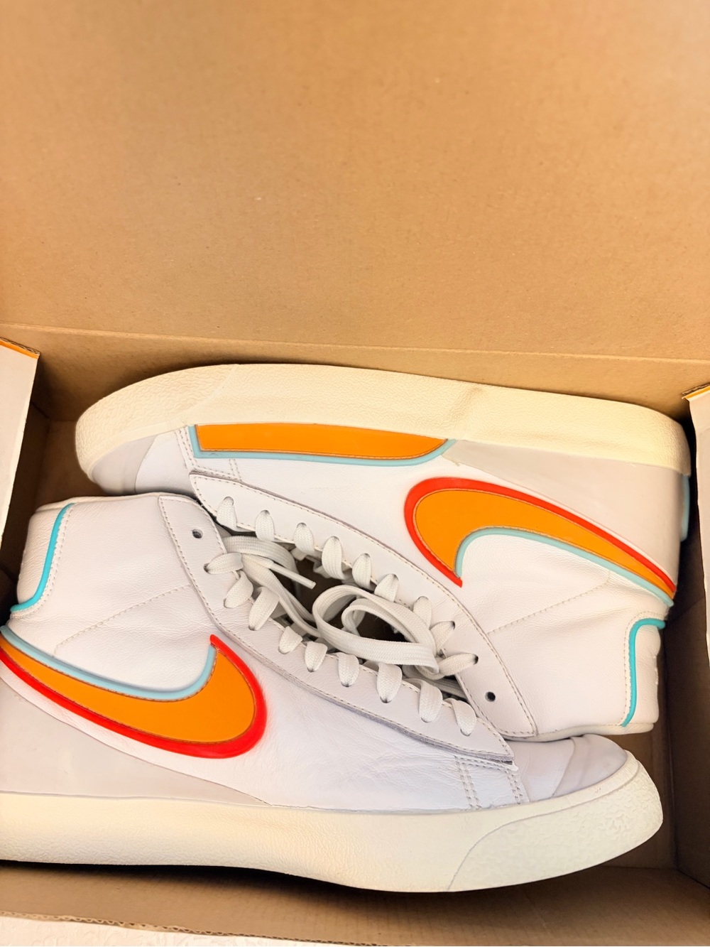 Nike Blazer Mid '77 Infinite 'White Kumquat' w Teal & Orange. Size 9.5W/8M Used